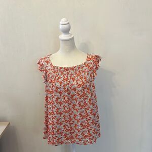 Melloday light gray orange floral ruffle sleeve top Size S